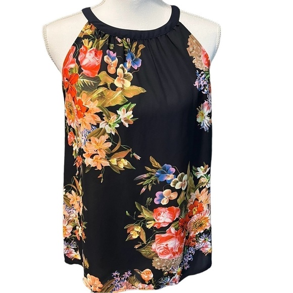 Katherine Barclay Floral Print Halter Top Black Women's Size Large - Picture 1 of 9